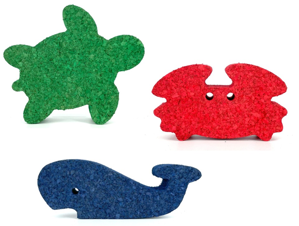 3er Set Spielfigur: Krebs rot, Schildkröte grün, Wal blau