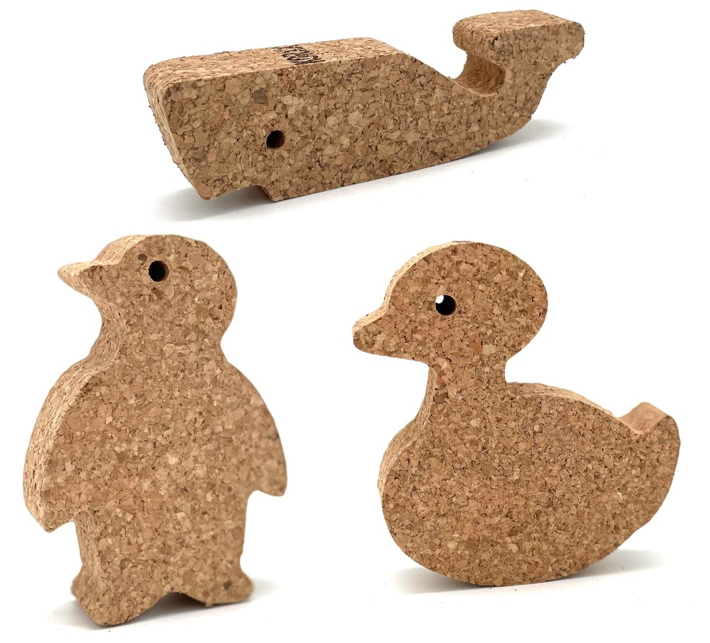 3er Set Spielfigur Kork natur: Ente, Pinguin, Pottwal